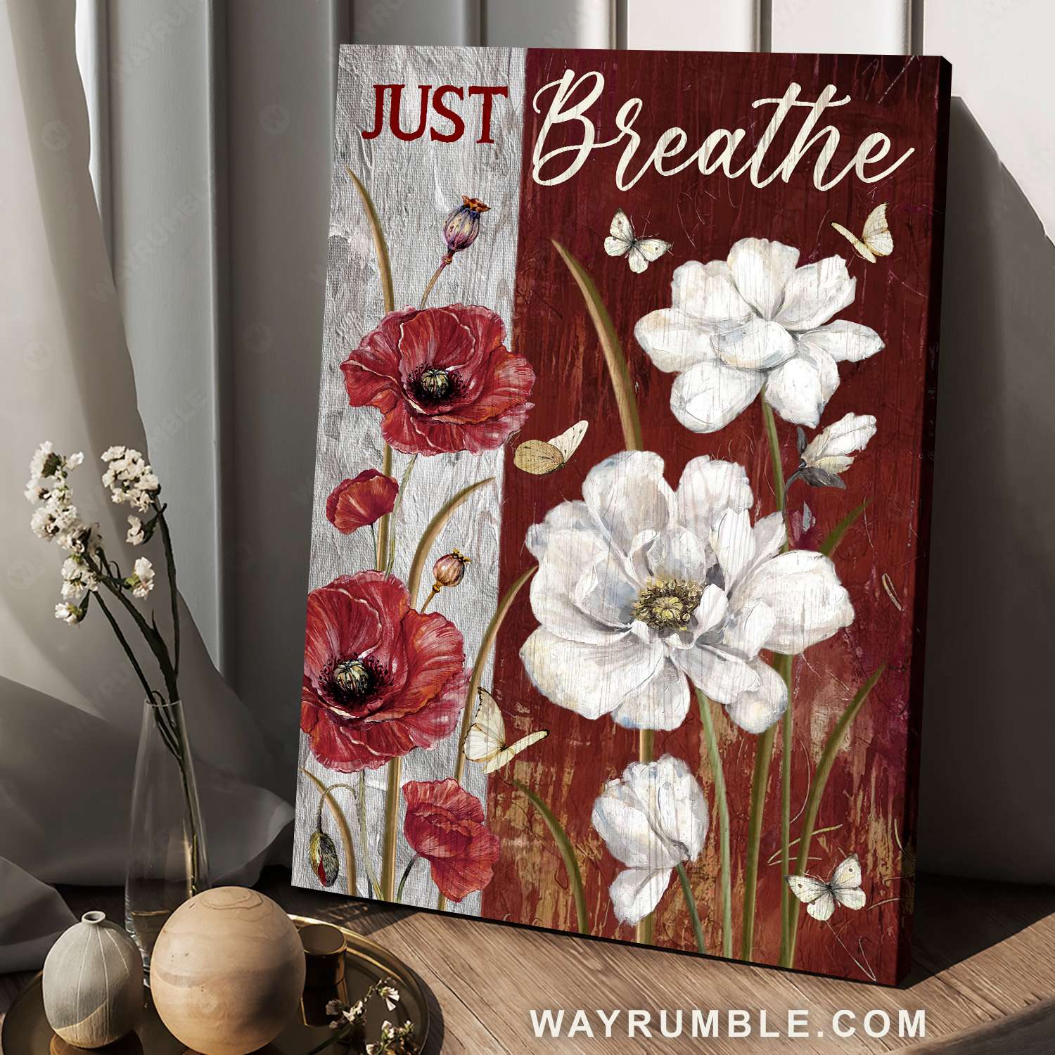 Red and white, Red anemone, White anemone, Just breathe - Jesus Portrait Canvas Prints, Christian Wall Art