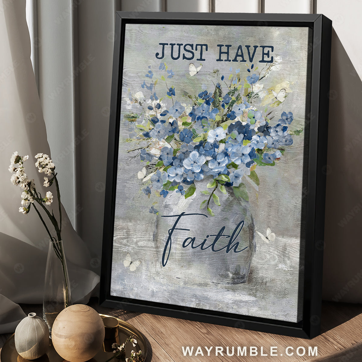 Baby flower painting, Blue flower, Gift for flower lover, Just have faith - Jesus Portrait Canvas Prints, Home Decor Wall Art