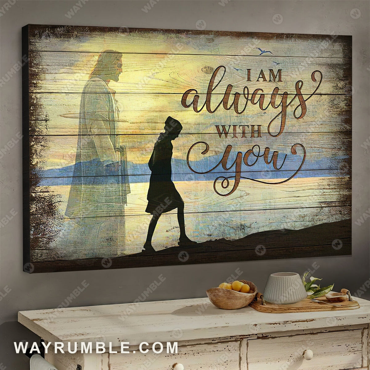 Sunset Landscape, Jesus, Riverside, I am always with you - Jesus Landscape Canvas Prints, Wall Art