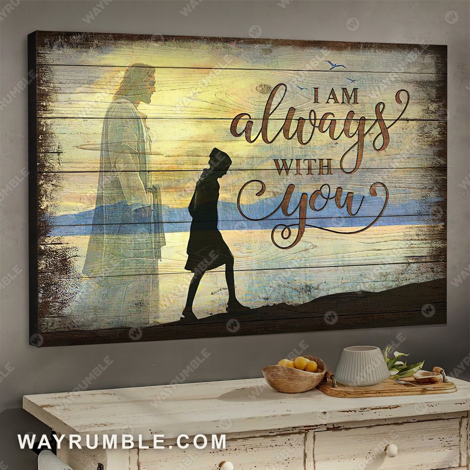 Sunset Landscape, Jesus, Riverside, I am always with you - Jesus Landscape Canvas Prints, Wall Art
