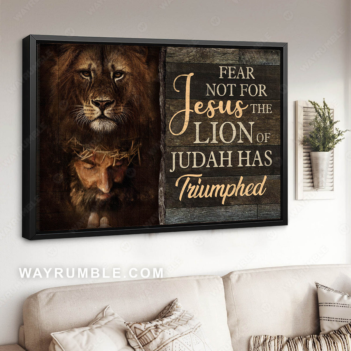 Jesus painting, The lion of Judah, Crown of thorn, Fear not for Jesus - Jesus Landscape Canvas Prints, Christian Wall Art