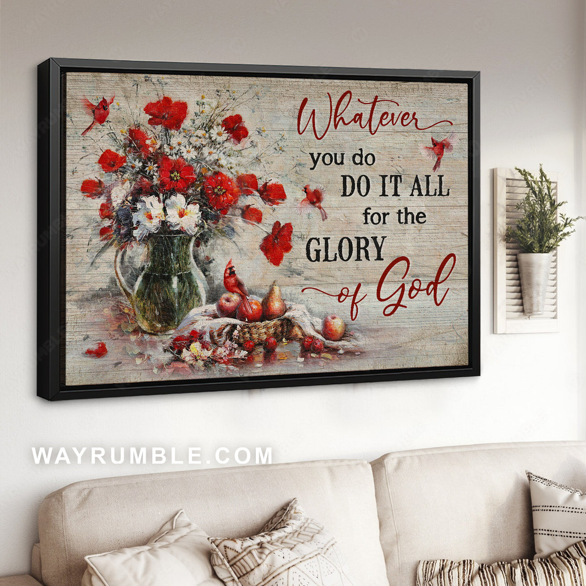 Watercolor poppy, Red cardinal, Apple drawing, Whatever you do - Jesus Landscape Canvas Prints, Christian Wall Art