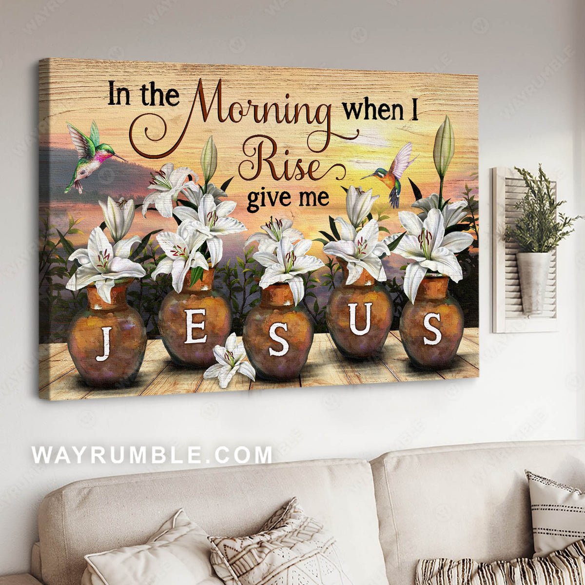 Lily flower, Flower vase, Hummingbird, Give me Jesus - Jesus Landscape Canvas Prints, Christian Wall Art