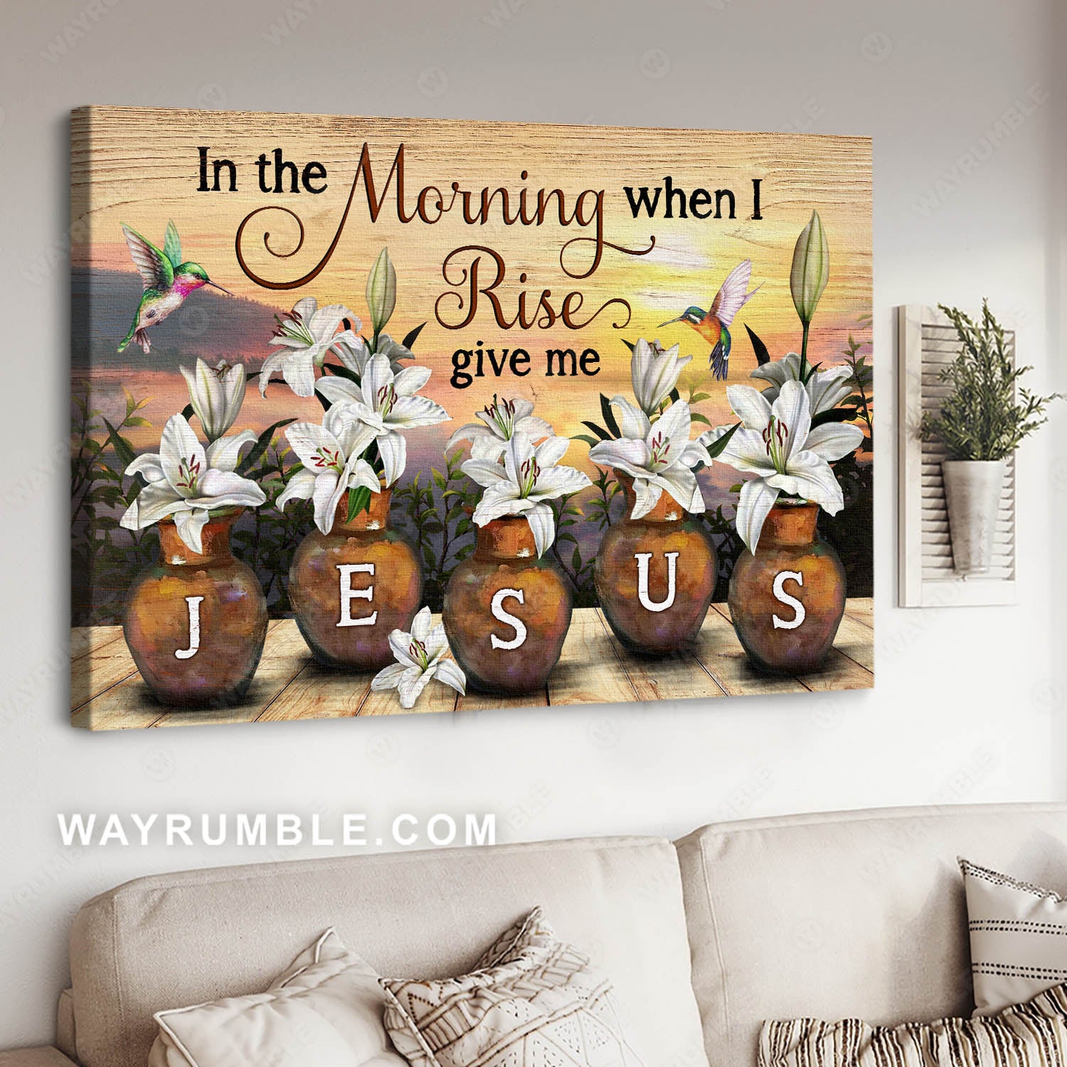 Lily flower, Flower vase, Hummingbird, Give me Jesus - Jesus Landscape Canvas Prints, Christian Wall Art
