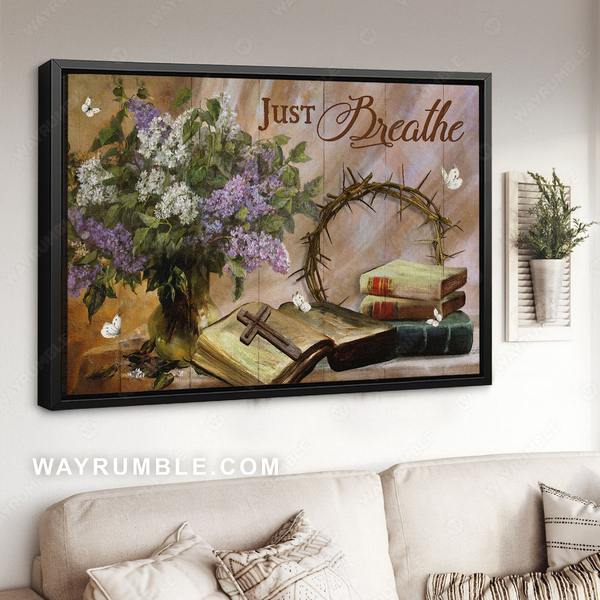 Chinese wisteria flower, Crown of thorn, Antique bible, Just breathe - Jesus Landscape Canvas Prints, Christian Wall Art