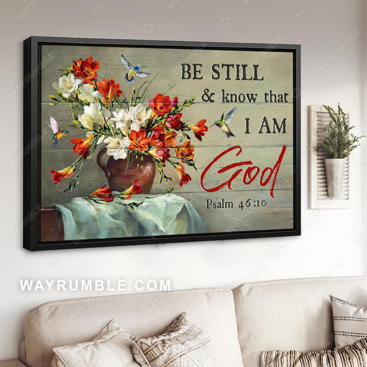 Red lily flower, Still life drawing, Hummingbird, Be still and know that I am God - Jesus Landscape Canvas Prints, Wall Art