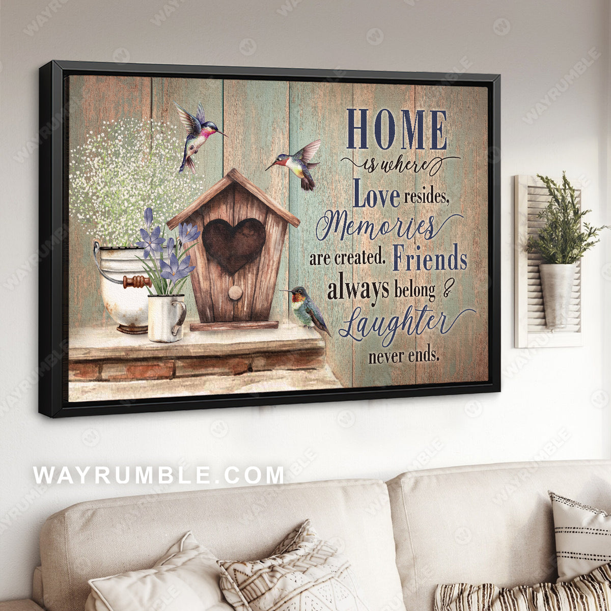 Birdhouse, Hummingbird, Vintage flower, Home is where love resides -  Jesus Landscape Canvas Prints, Christian Wall Art