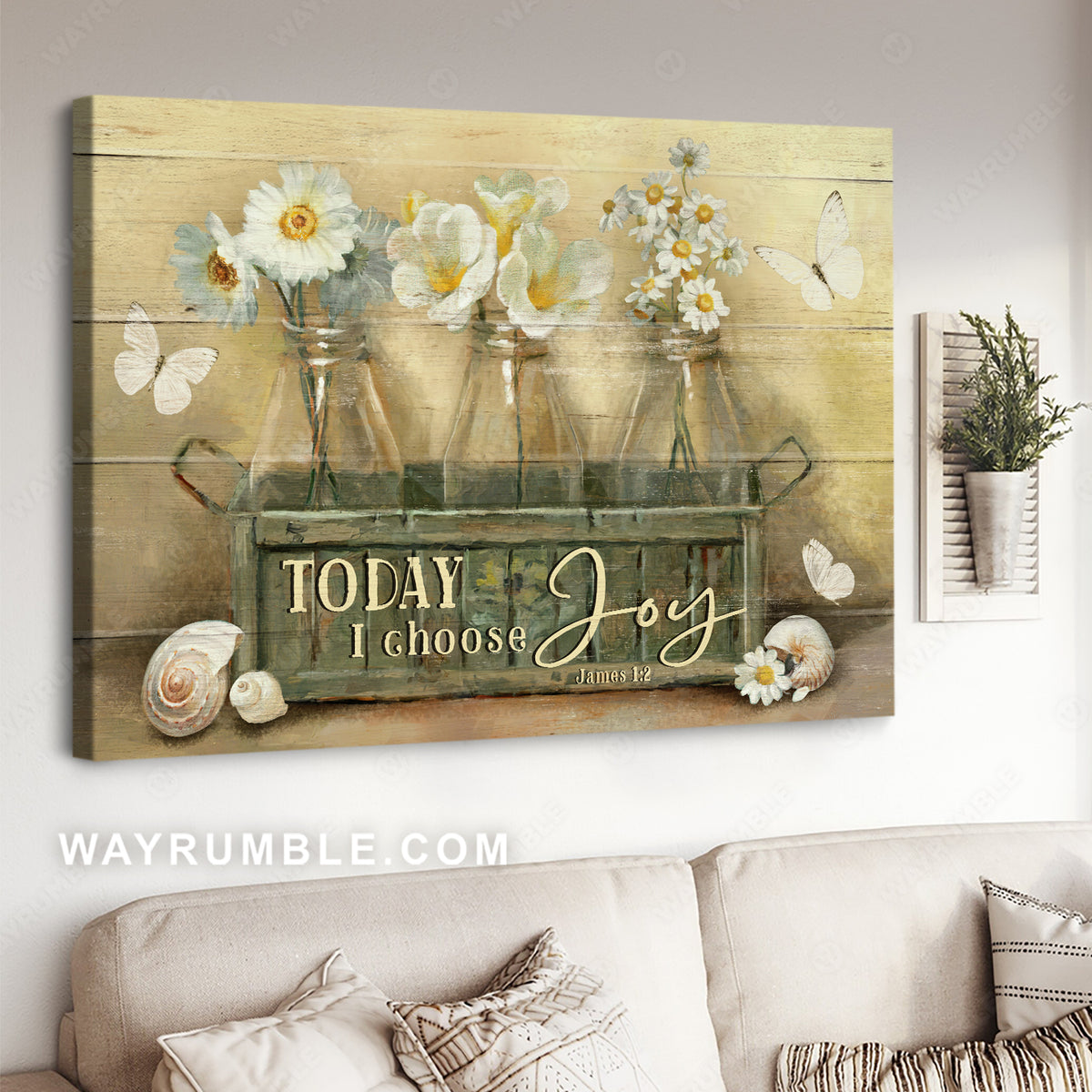 Daisy flower, Plumeria painting, White butterfly, Today I choose joy - Jesus Landscape Canvas Prints, Christian Wall Art