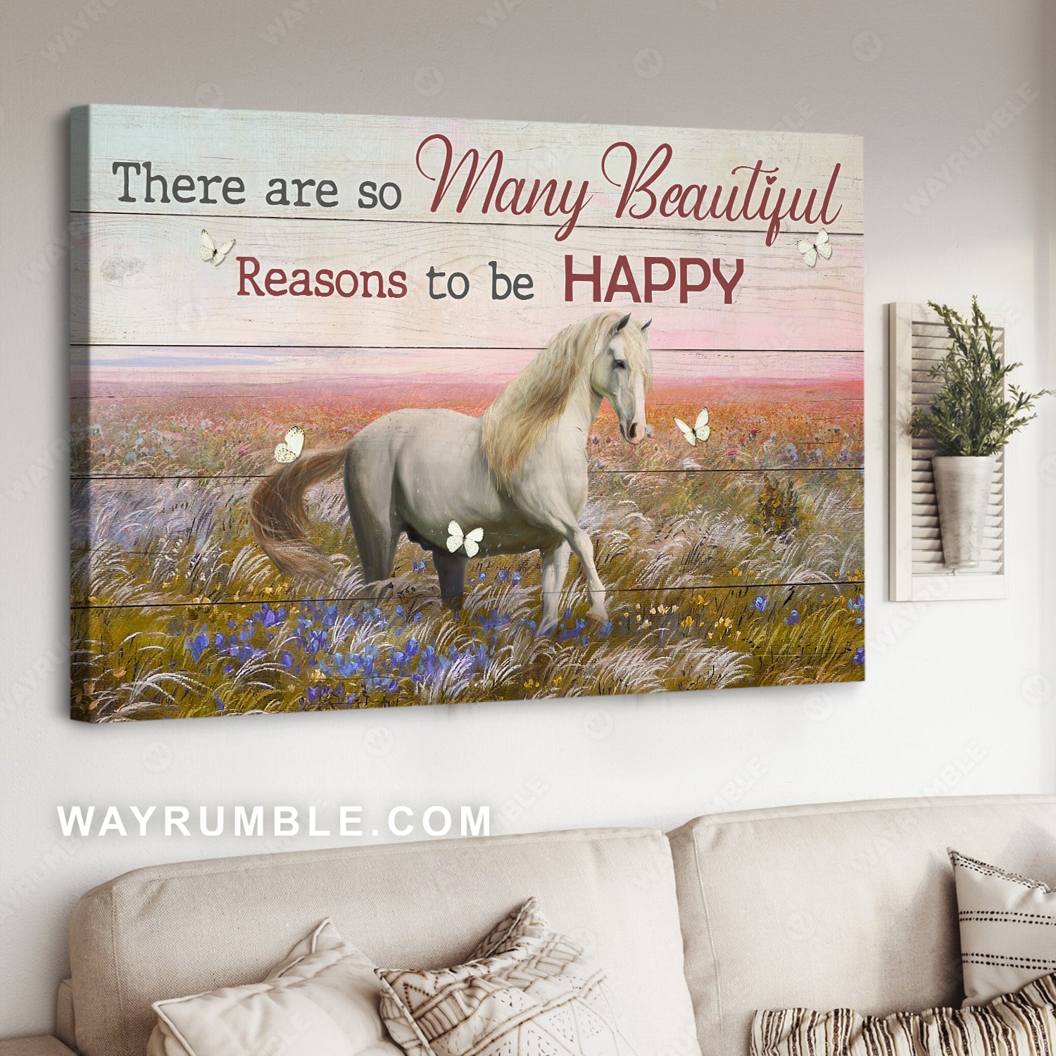 Beautiful flower field, White horse, There are so many beautiful reasons to be happy - Jesus Landscape Canvas Prints, Christian Wall Art