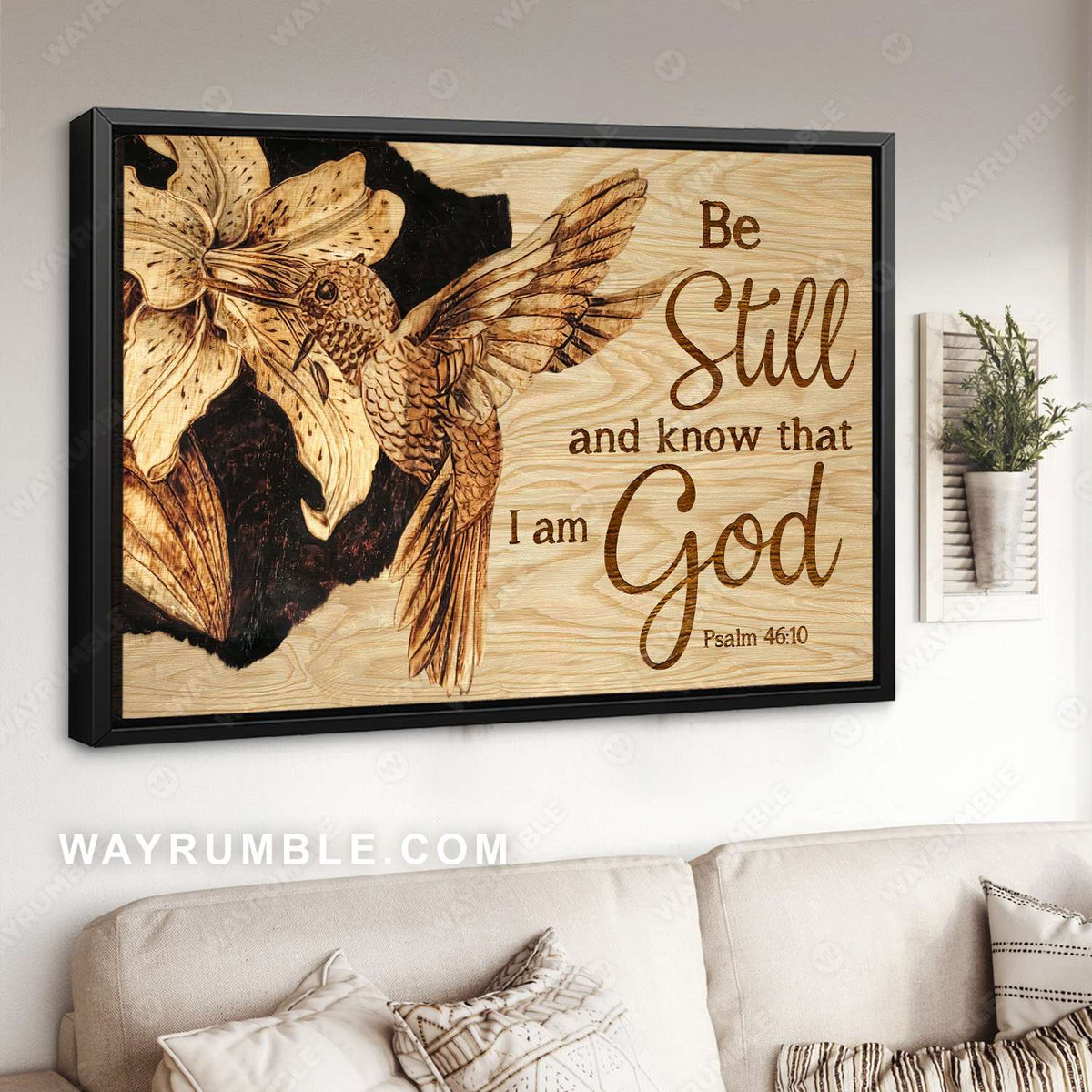 Hummingbird, Lily flower, Be still and know that I am god - Jesus Landscape Canvas Prints, Christian Wall Art