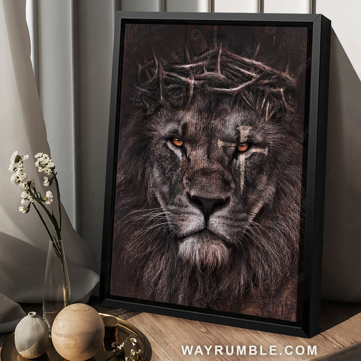 Lion face, King of kings, Crown of thorn, Jesus drawing - Jesus Portrait Canvas Prints, Christian Wall Art