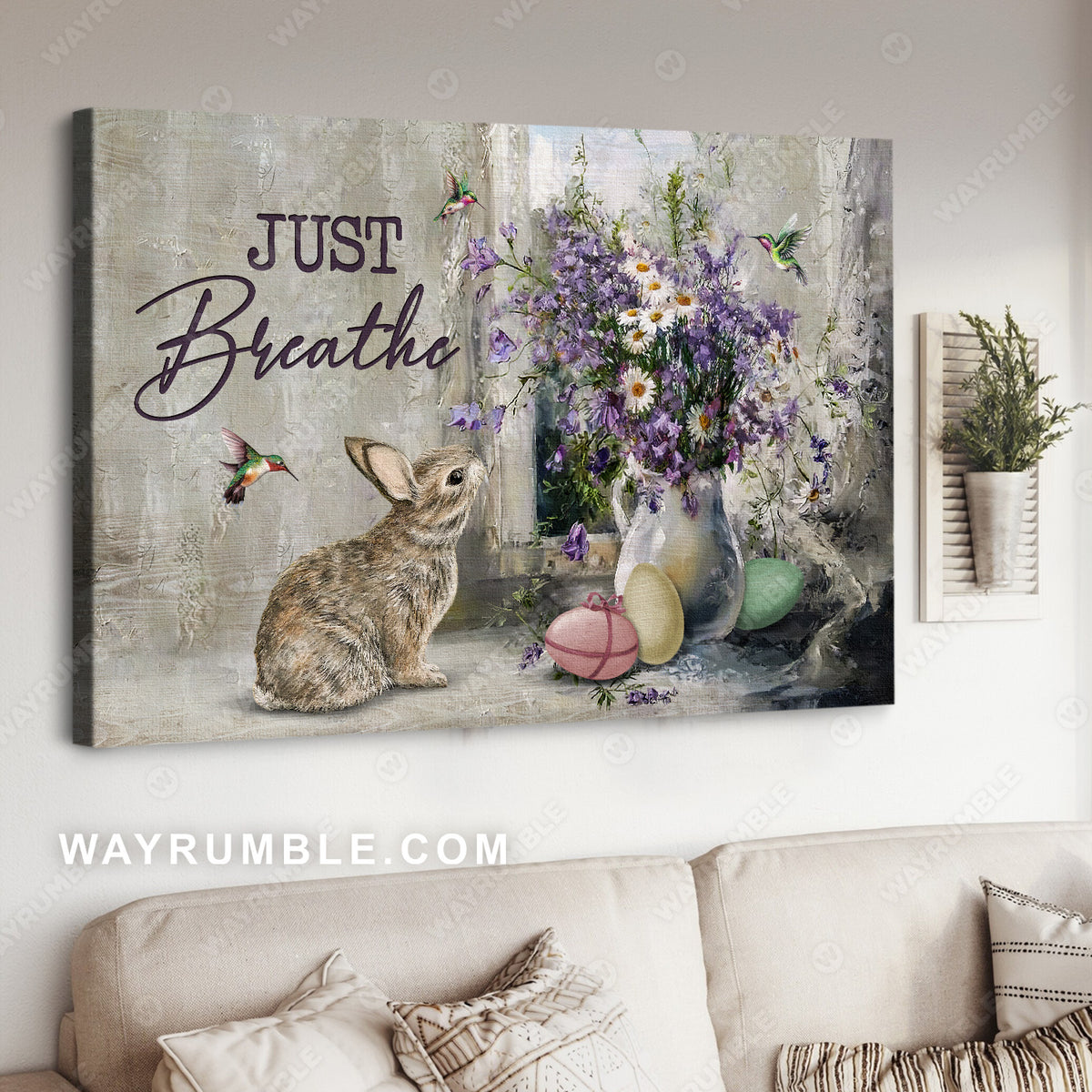 Little rabbit, Purple flower vase, Hummingbird, Just breathe - Jesus Landscape Canvas Prints, Christian Wall Art