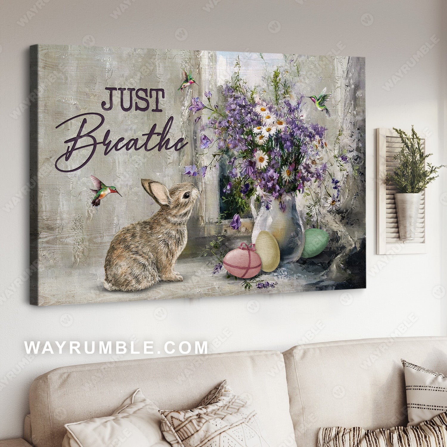 Little rabbit, Purple flower vase, Hummingbird, Just breathe - Jesus Landscape Canvas Prints, Christian Wall Art