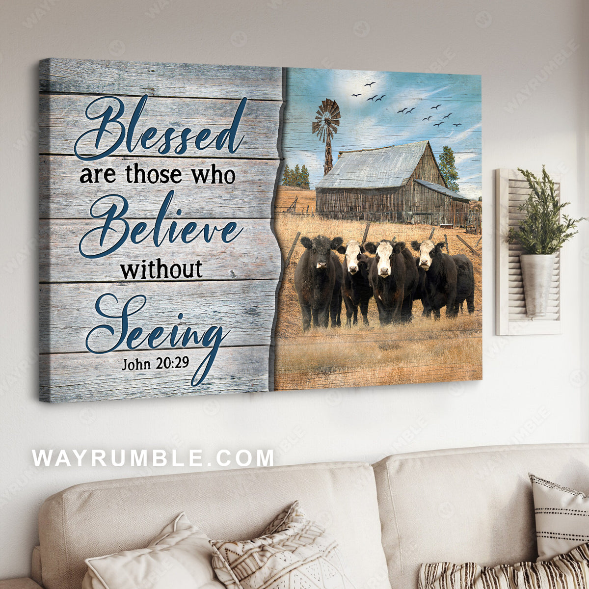 Black cow, Rice field, Blessed are those who believe without seeing - Jesus Landscape Canvas Prints, Christian Wall Art