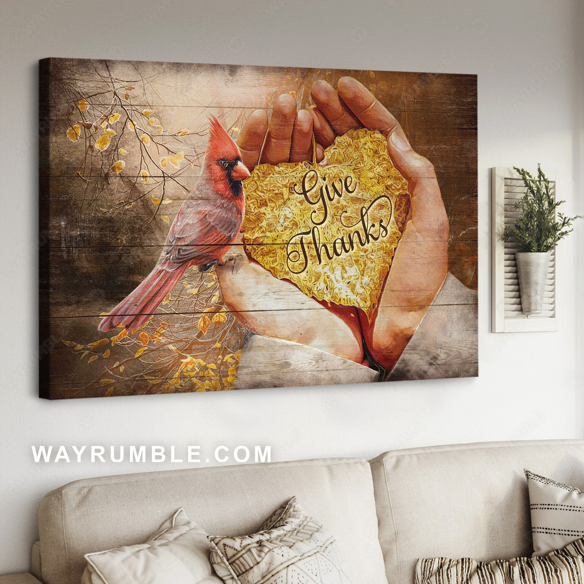Golden heart, Red cardinal, Jesus hand, Give thanks - Jesus Landscape Canvas Prints, Home Decor Wall Art