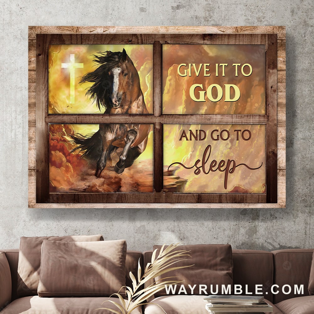 Crazy horse, Halo, Cross painting, Orange sunset, Give it to God and go to sleep - Jesus Landscape Canvas Prints, Christian Wall Art