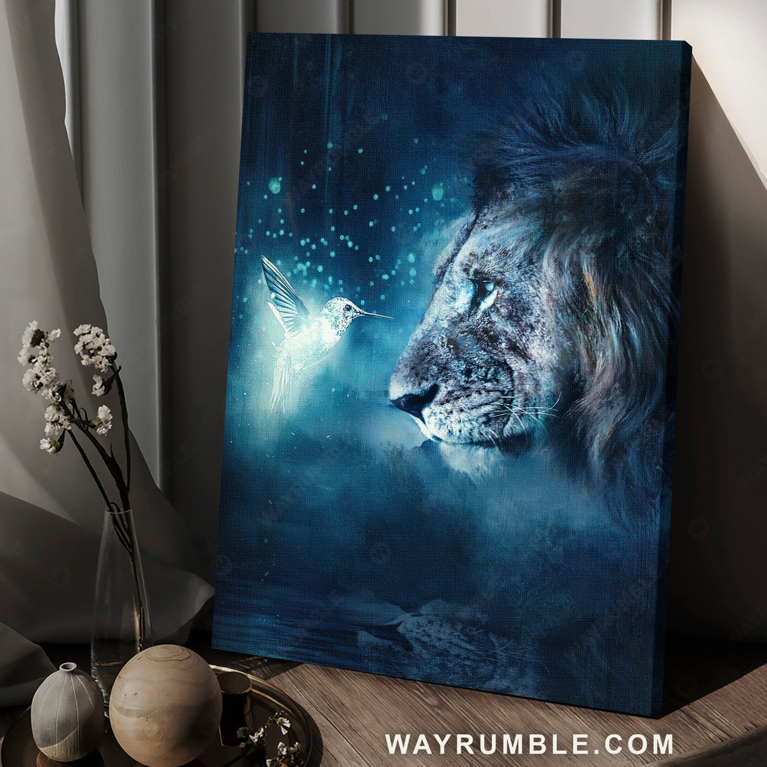 Lion of Judah, Hummingbird drawing, Night light - Jesus Portrait Canvas Prints, Christian Wall Art