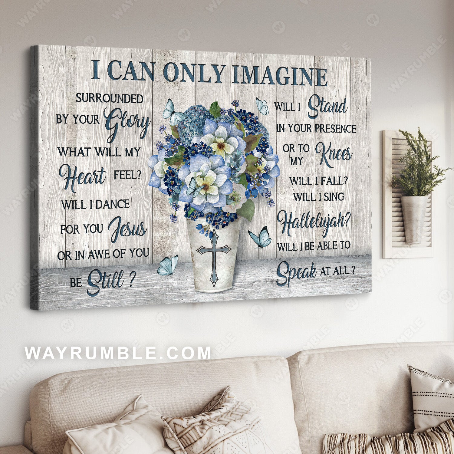 Light blue flower vase, Pretty butterfly, I can only imagine - Jesus Landscape Canvas Prints, Christian Wall Art