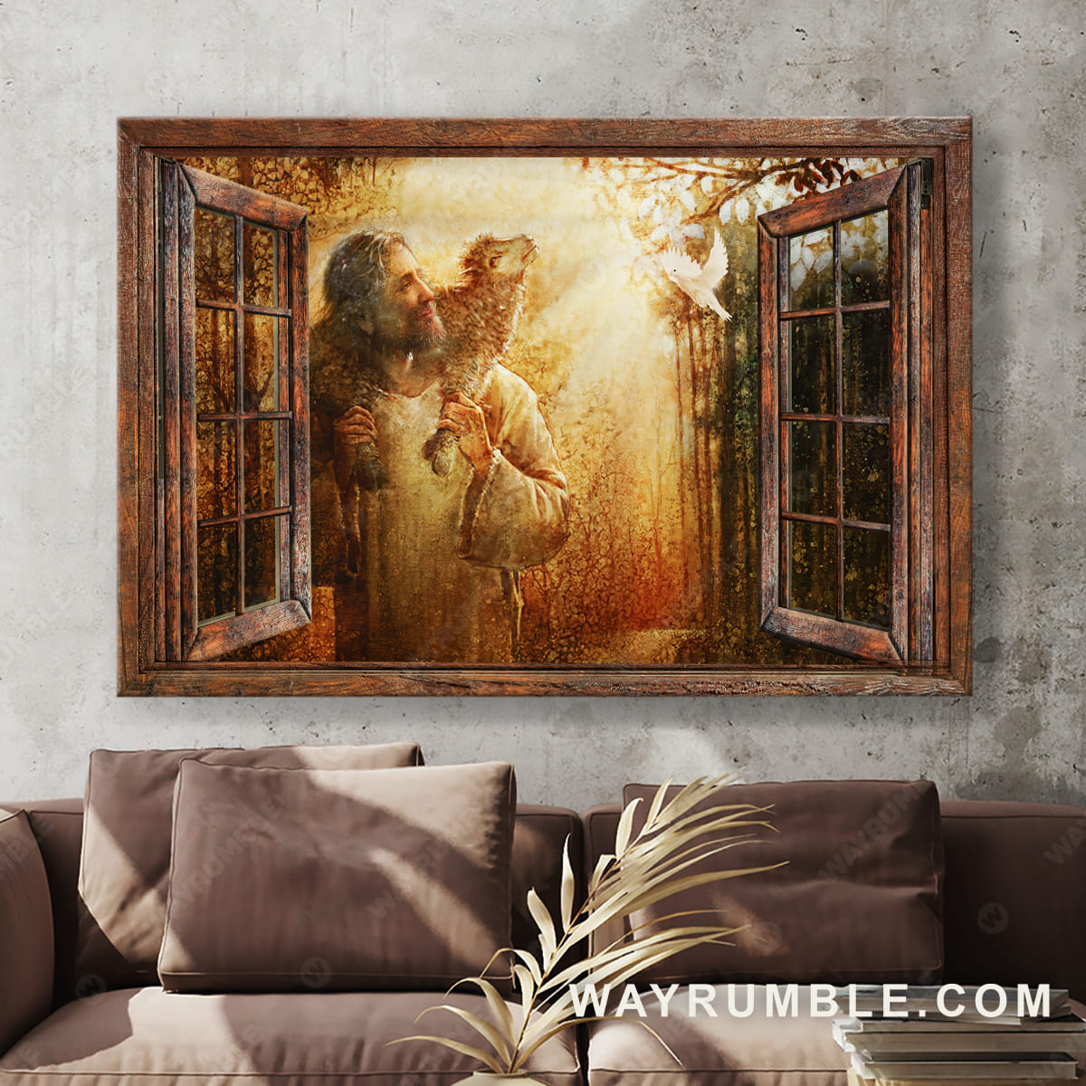 Jesus painting, Jesus, the lamb and the dove, Window frame - Jesus Landscape Canvas Prints, Christian Wall Art