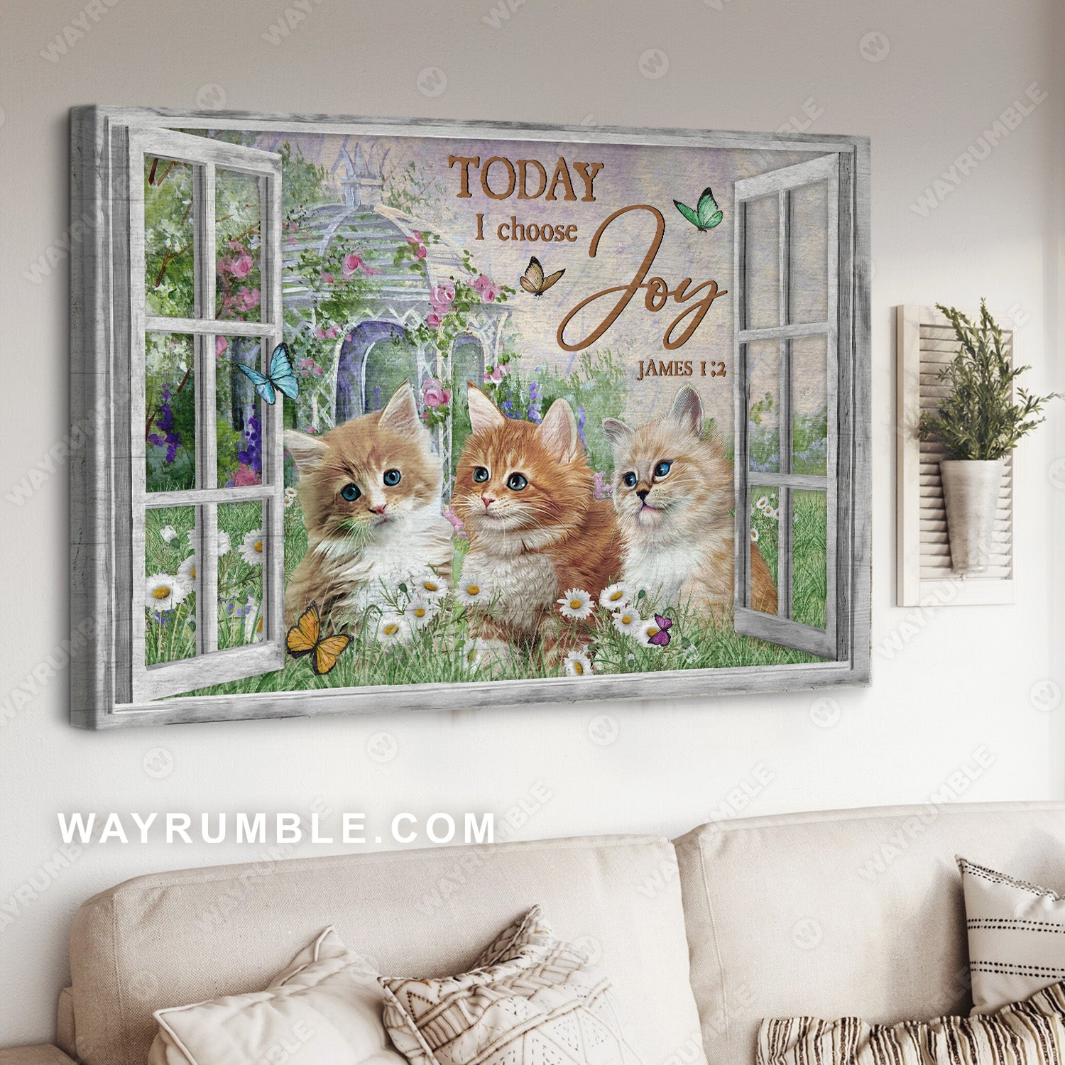Little cat drawing, Magic garden, Colorful butterfly, Today I choose joy - Jesus Landscape Canvas Prints, Christian Wall Art
