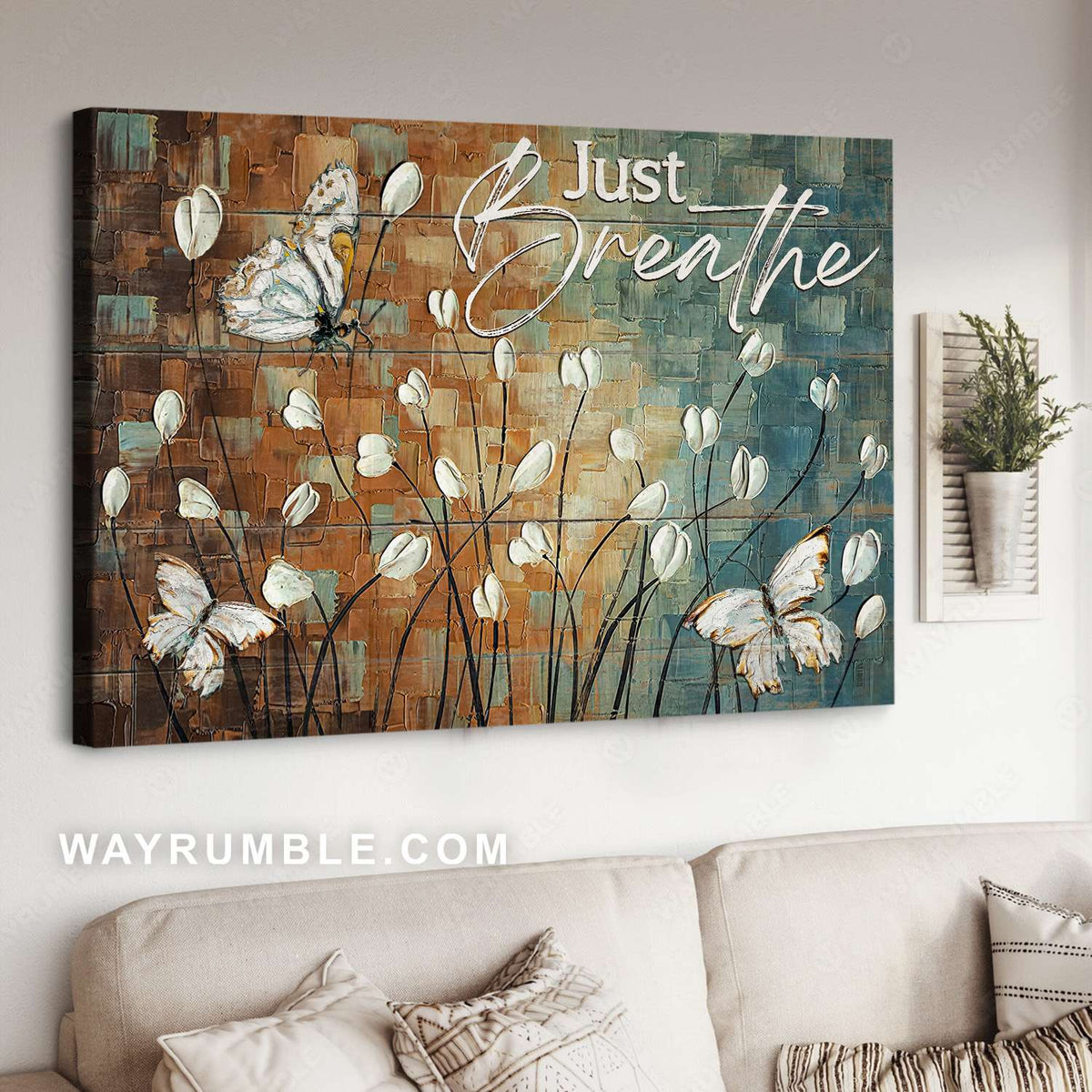 Acrylic painting, White tulip, White butterfly, Just breathe - Jesus Landscape Canvas Prints, Christian Wall Art