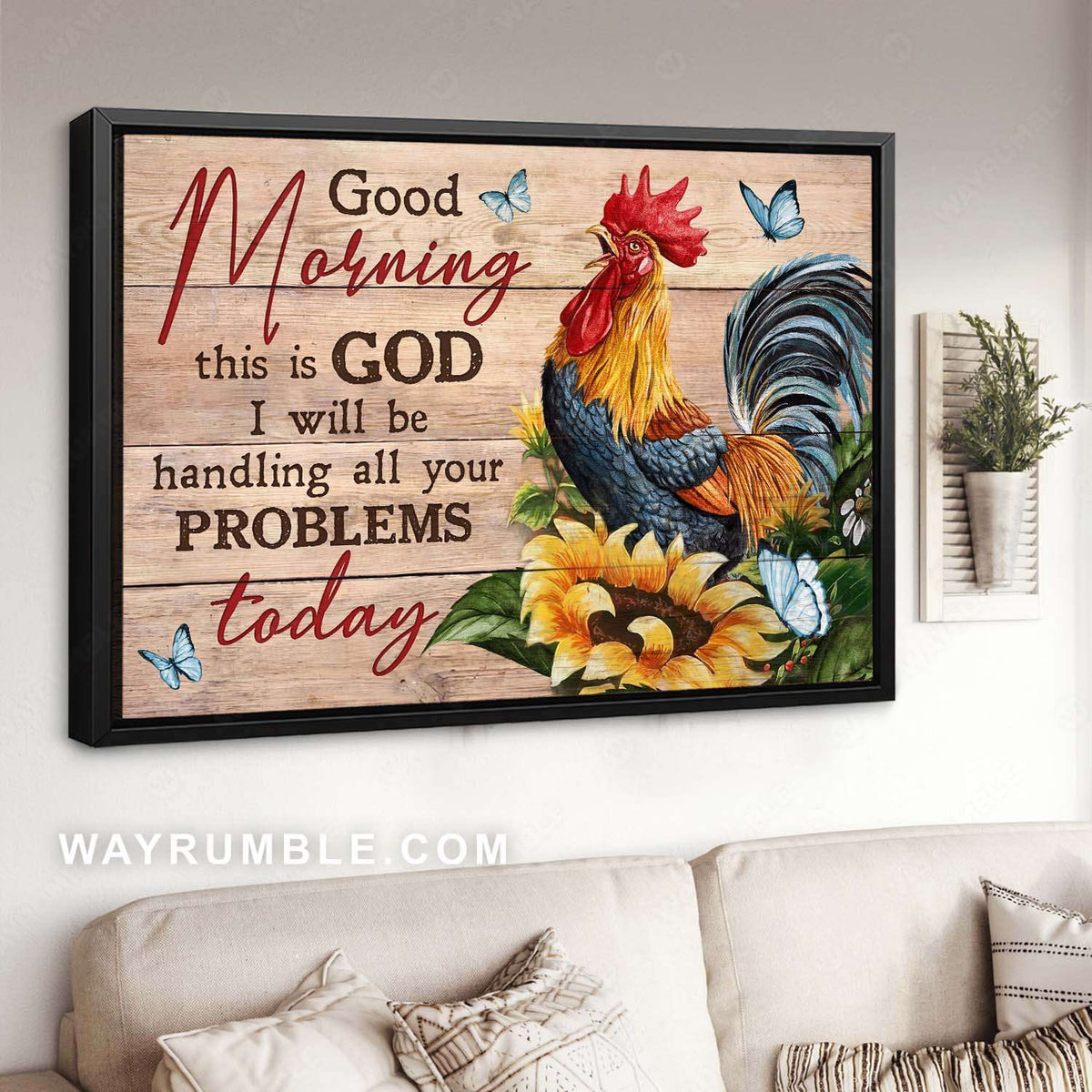 Sunflower, Rooster painting, Good morning, This is God - Jesus Landscape Canvas Prints, Wall Art