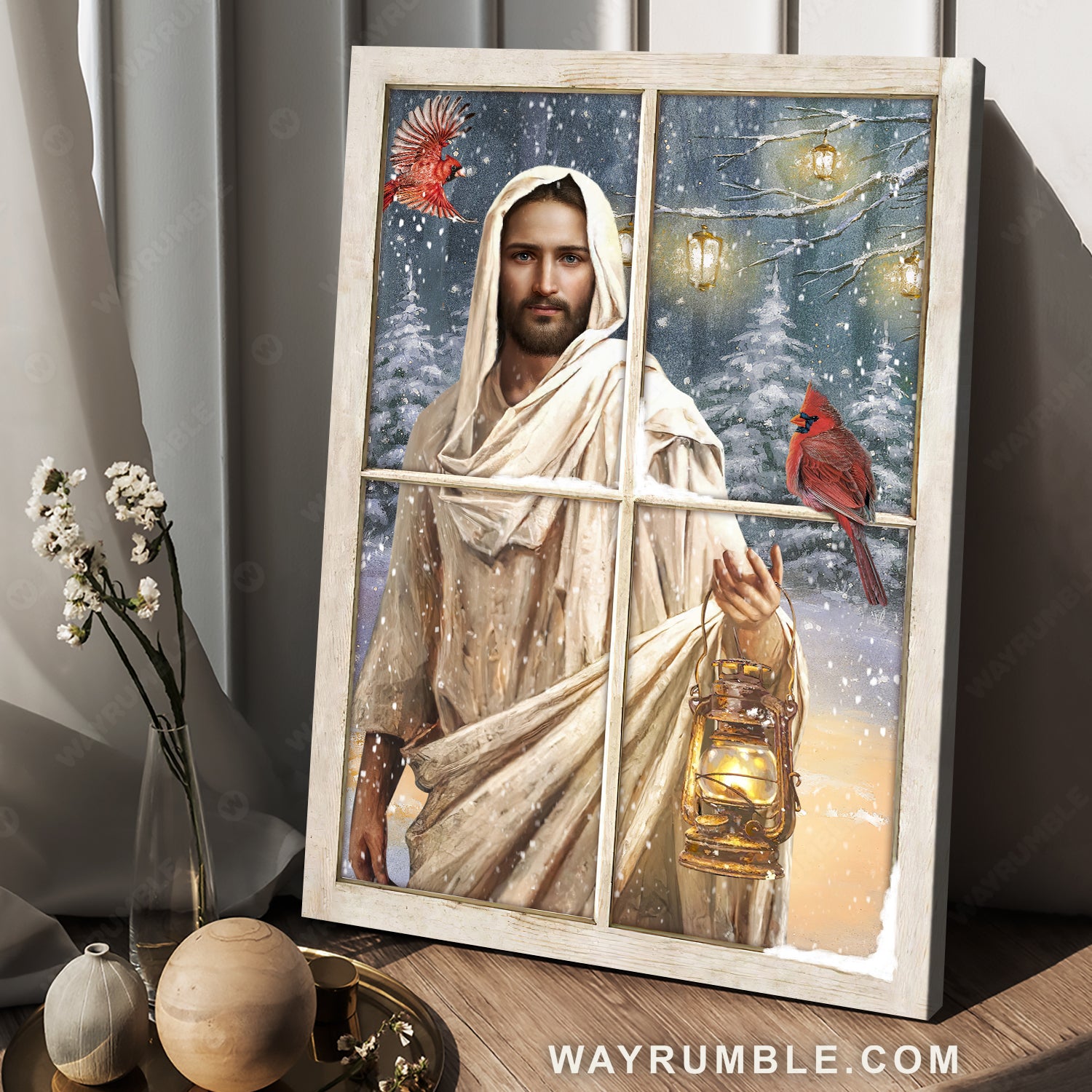 The life of Jesus, Cardinal symbol, Lantern drawing, Walking with Jesus - Jesus Portrait Canvas Prints, Home Decor Wall Art