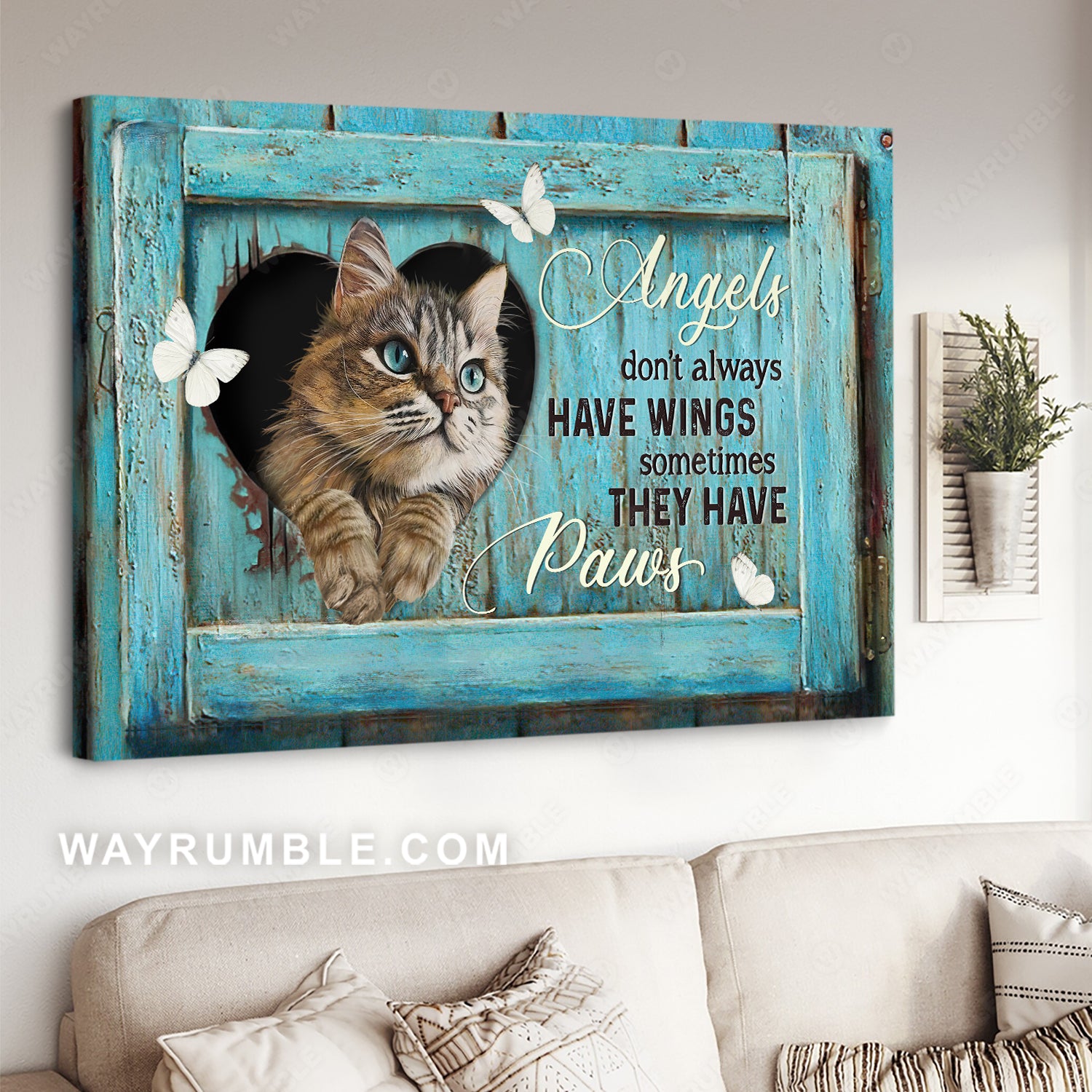 Little cat, White butterfly, Blue window, Angels don't always have wings - Jesus Landscape Canvas Prints, Christian Wall Art