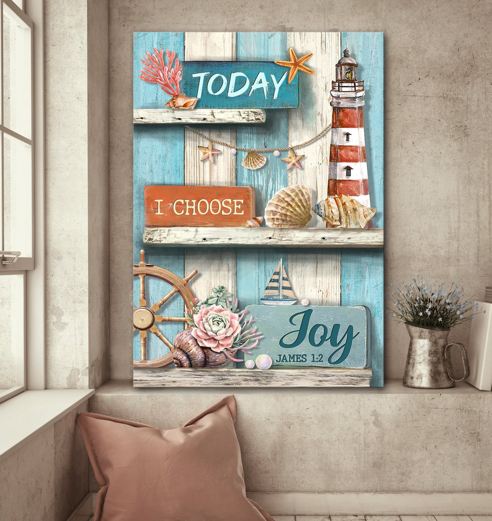 Lighthouse, Helm, Seashell, Today I choose joy - Jesus Portrait Canvas Prints, Wall Art