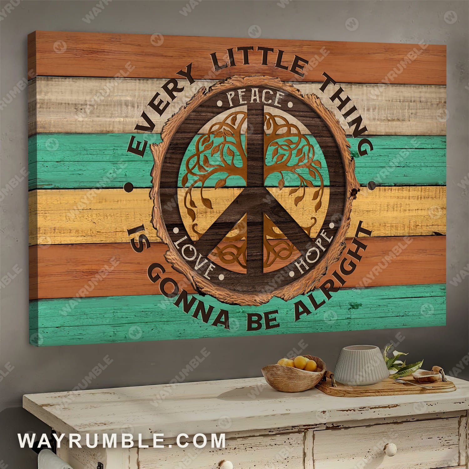 Wooden circle, Colorful painting, Every little thing is gonna be alright - Jesus Landscape Canvas Prints, Wall Art