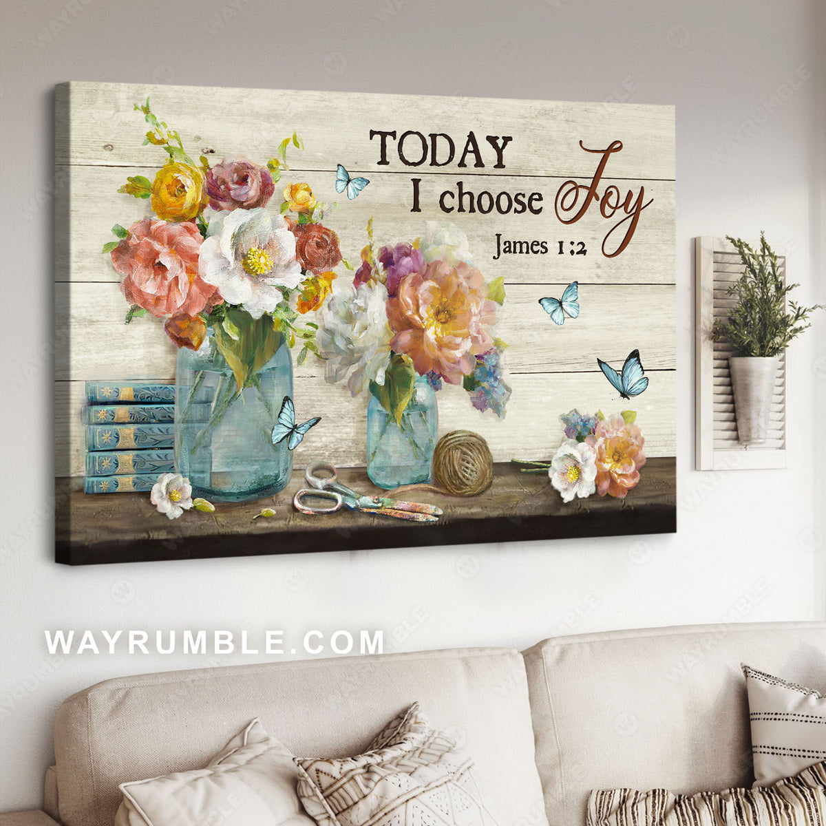 Flower painting, Glass vase, Handmade crafts, Today I choose joy - Jesus Landscape Canvas Prints, Christian Wall Art