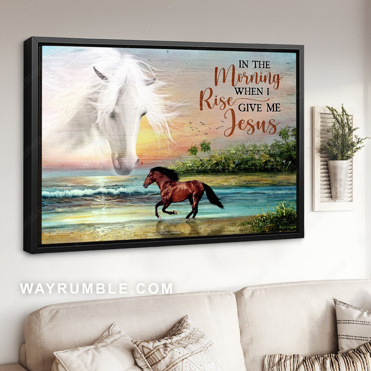 Pretty white horse, Running horse, Ocean view, In the morning when I rise - Jesus Landscape Canvas Prints, Christian Wall Art