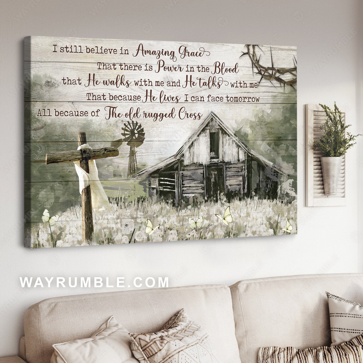 Old Barn painting, Dandelion Field, I still believe in amazing grace - Countryside, Jesus Landscape Canvas Prints, Wall Art