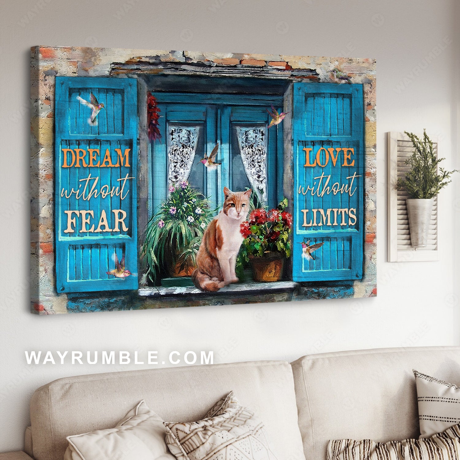 Blue window, Cat drawing, Pretty flower, Dream without fear - Jesus Landscape Canvas Prints, Christian Wall Art