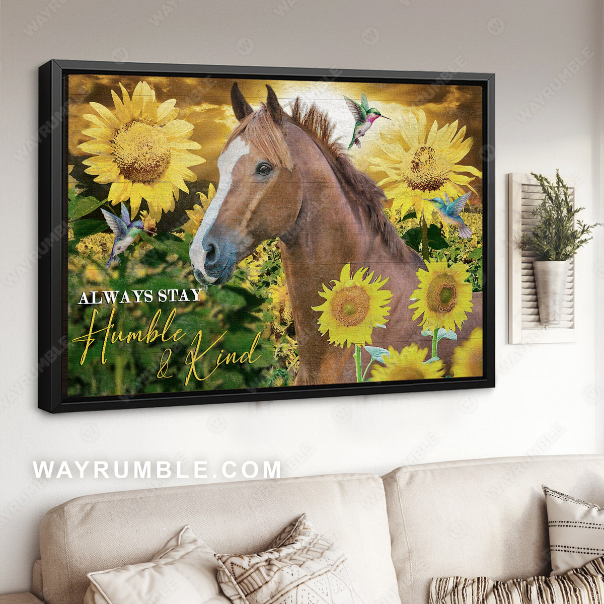 Dream horse, Brilliant sunflower field, Always stay humble and kind - Jesus Landscape Canvas Prints, Christian Wall Art