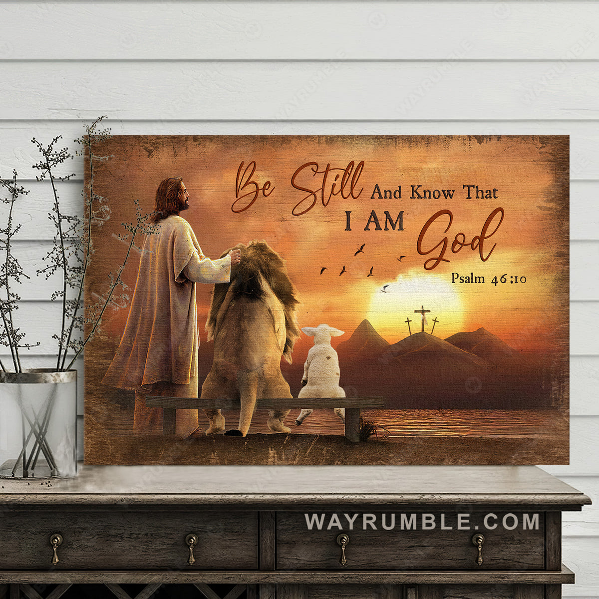 Lion Jesus, Lamb drawing, Jesus painting, Sunset view, Be still I am God - Jesus Landscape Canvas Prints, Christian Wall Art