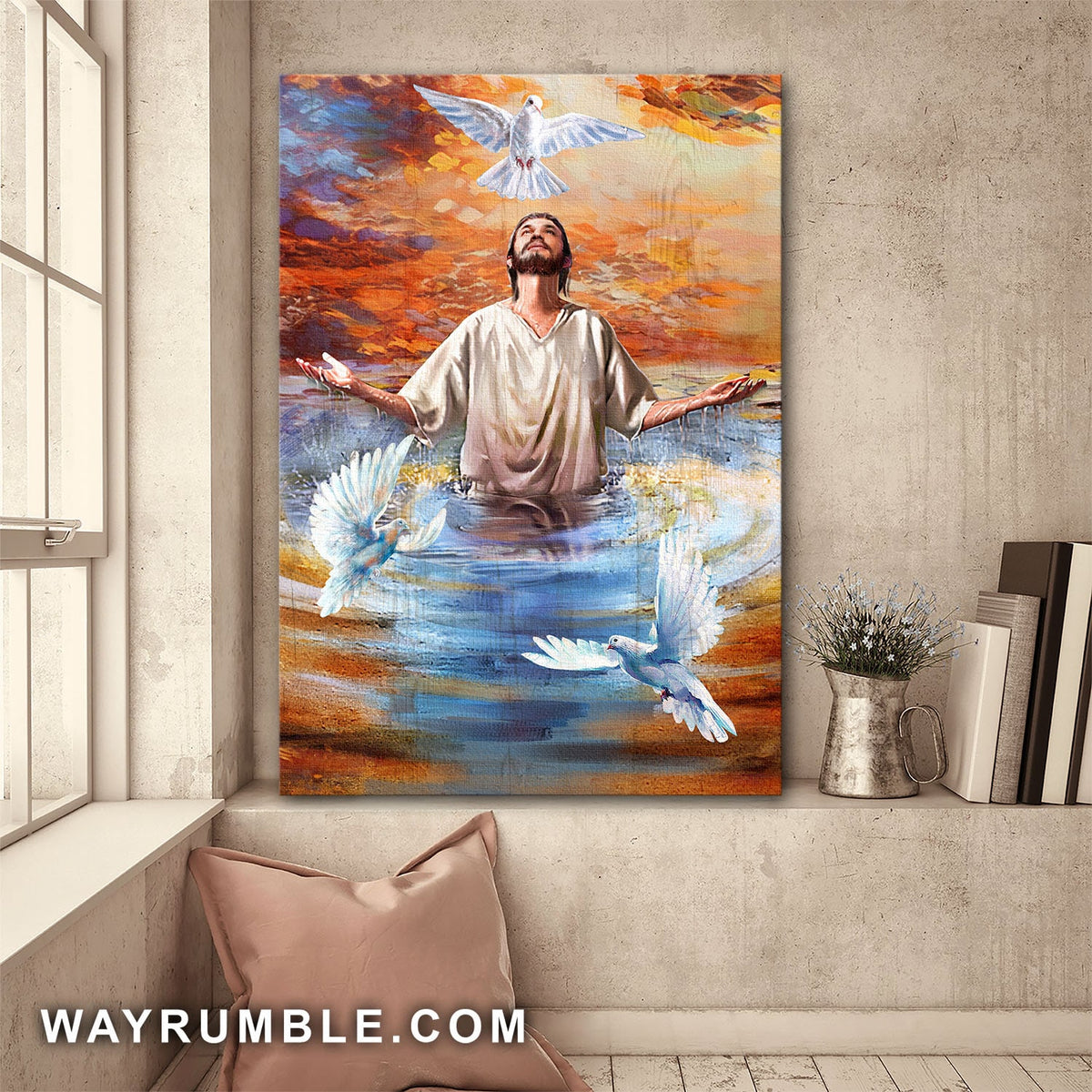 Beautiful doves, Baptism - Jesus Portrait Canvas Prints, Wall Art
