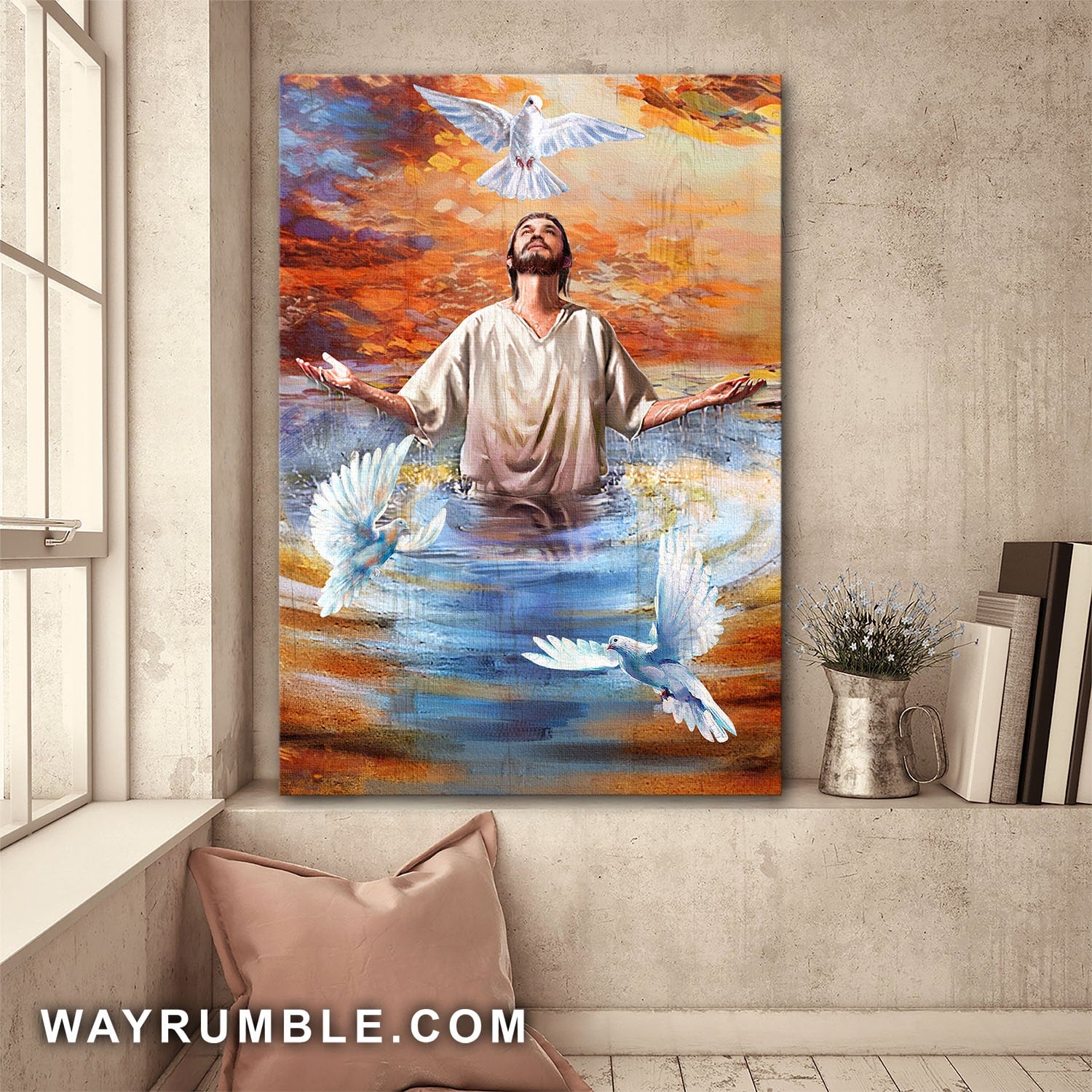 Beautiful doves, Baptism - Jesus Portrait Canvas Prints, Wall Art