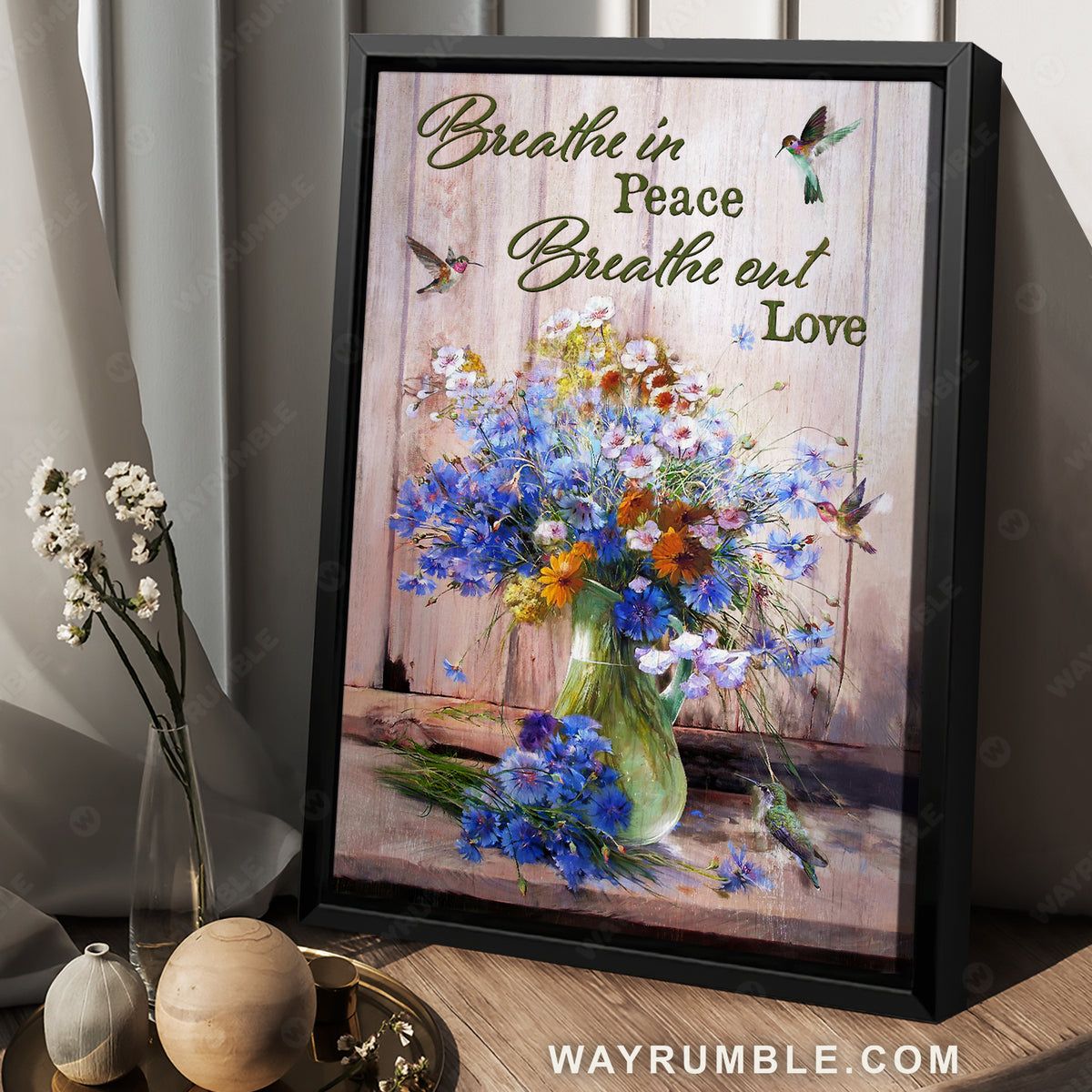 Pretty flower vase, Hummingbird, Flower lover, Breathe in peace - Jesus Portrait Canvas Prints, Christian Wall Art