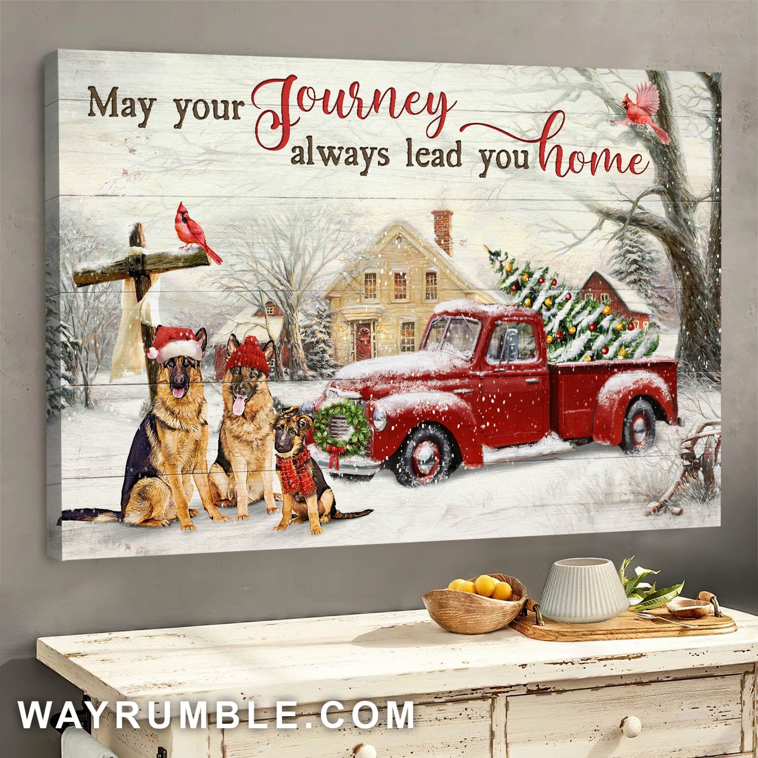 Christmas painting, German shepherd drawing, May your journey always lead you home - Jesus Landscape Canvas Prints, Wall Art
