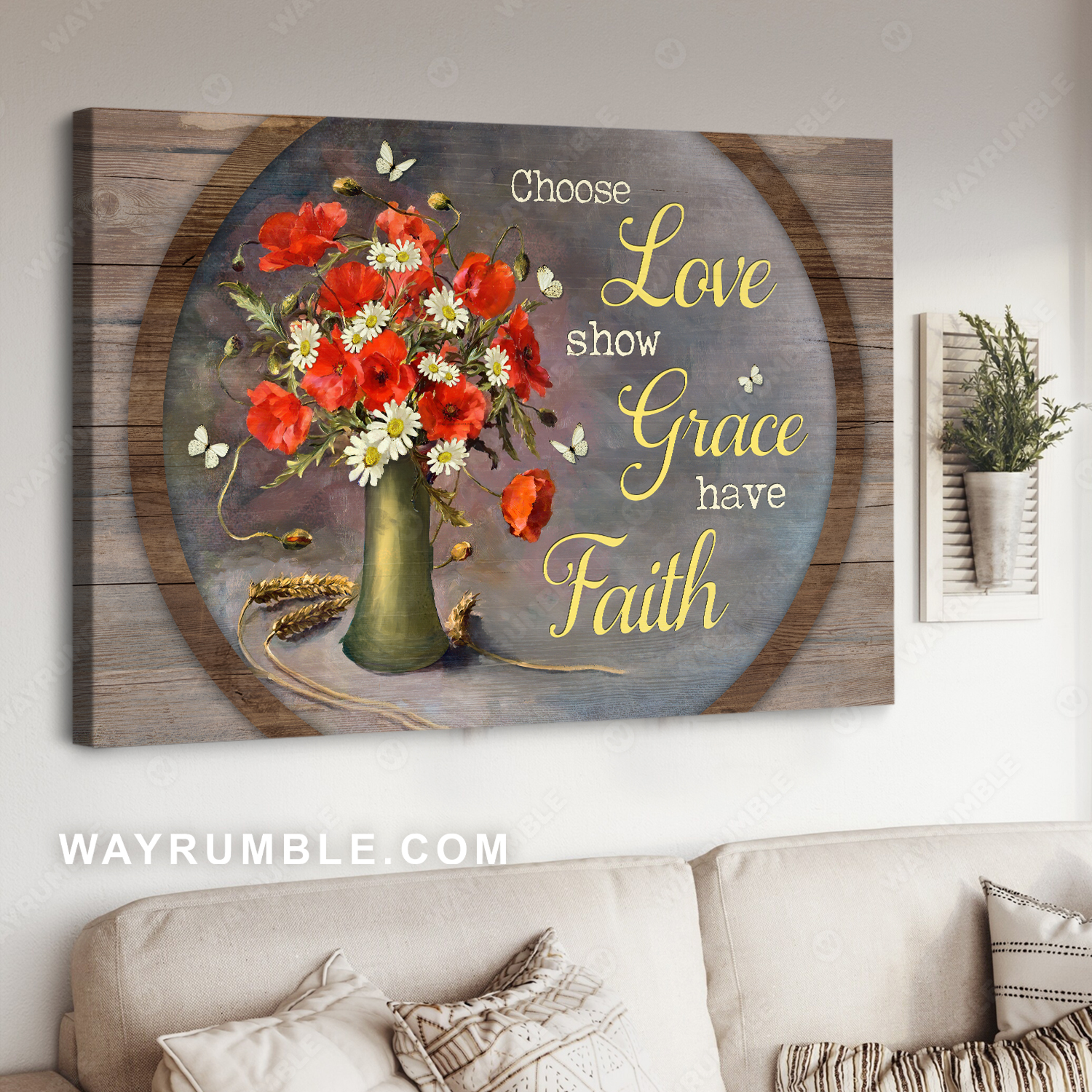 Pretty butterfly, Poppy painting, White daisy, Choose love show grace have faith - Jesus Landscape Canvas Prints, Christian Wall Art