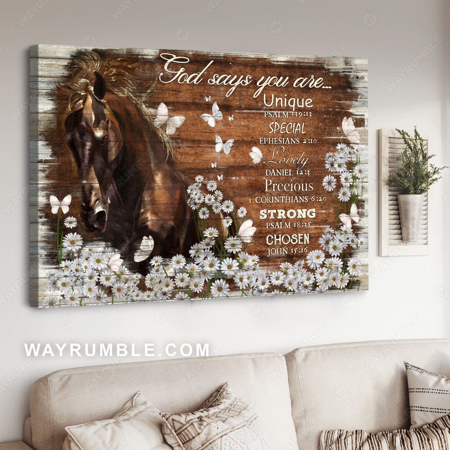 Horse painting, Daisy flower, God says you are - Jesus Landscape Canvas Prints, Christian Wall Art