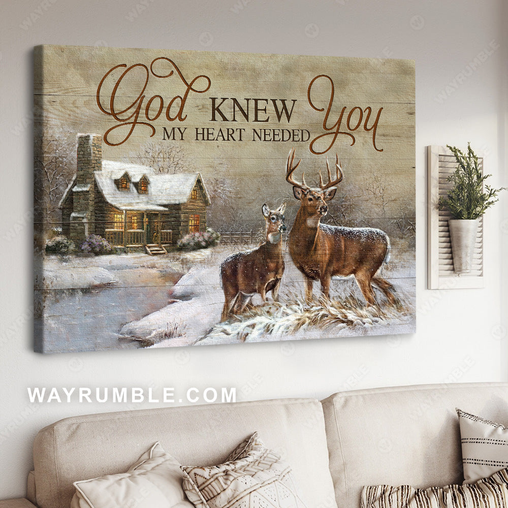 Deer drawing, Winter painting, Old house, God knew my heart needed you - Jesus Landscape Canvas Prints, Wall Art