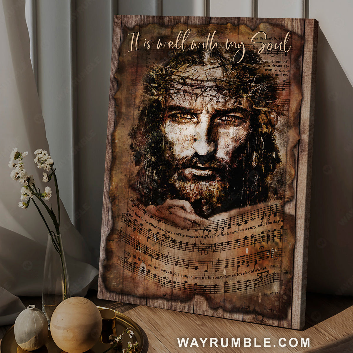 Stunning Jesus painting, Antique music sheet, It is well with my soul - Jesus Portrait Canvas Prints, Home Decor Wall Art