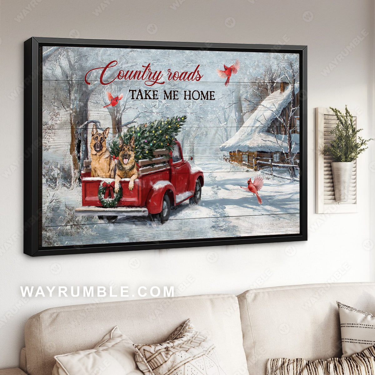 Little ladybug car, Lovely German Shepherd, Country roads take me home - Jesus Landscape Canvas Prints, Home Decor Wall Art
