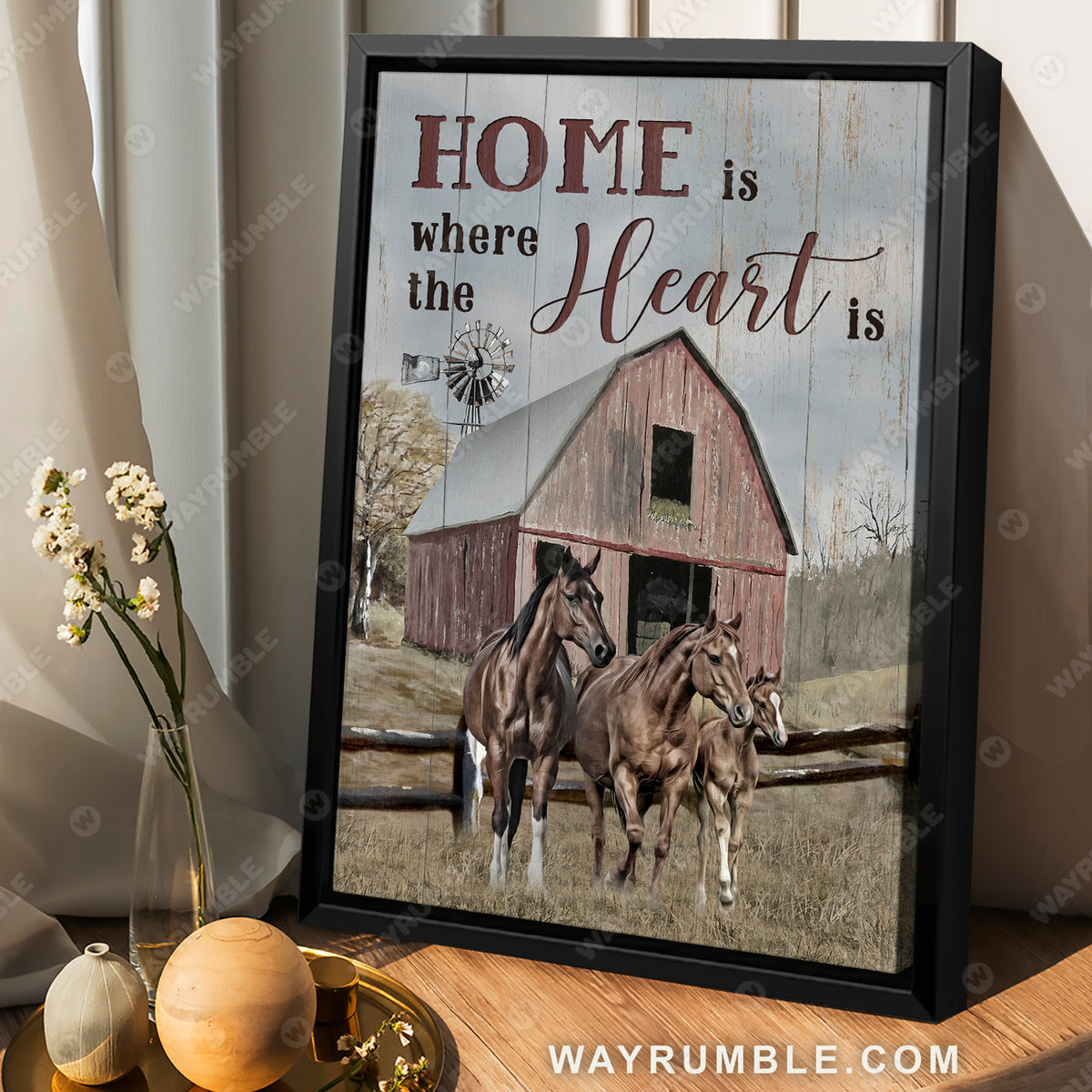Horse drawing, Countryside landscape, Barn house painting, Home is where the heart is - Jesus Portrait Canvas Prints, Christian Wall Art