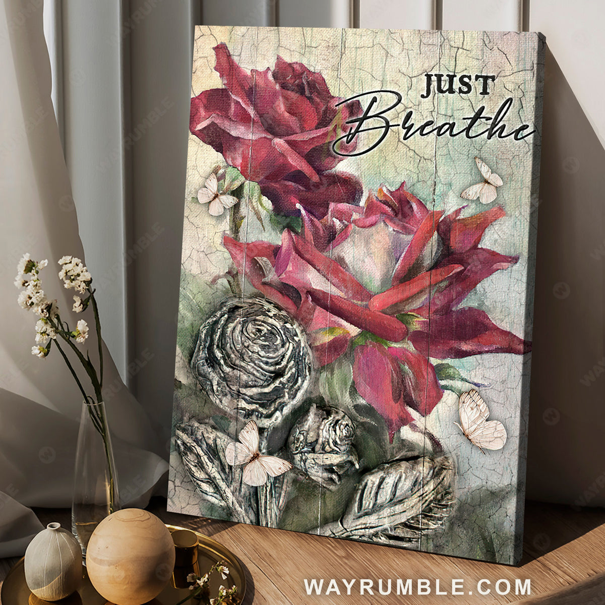 Brilliant red rose, Beautiful flower, Pretty butterfly, Just breathe - Jesus Portrait Canvas Prints, Christian Wall Art