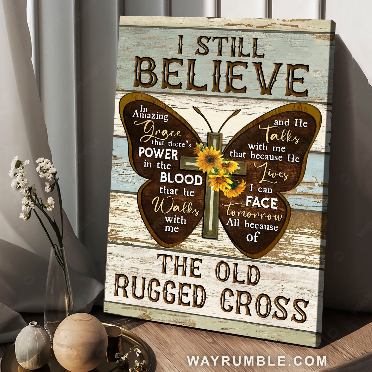 Butterfly, Cross symbol, I still believe, The old rugged cross - Jesus Portrait Canvas Prints, Christian Wall Art