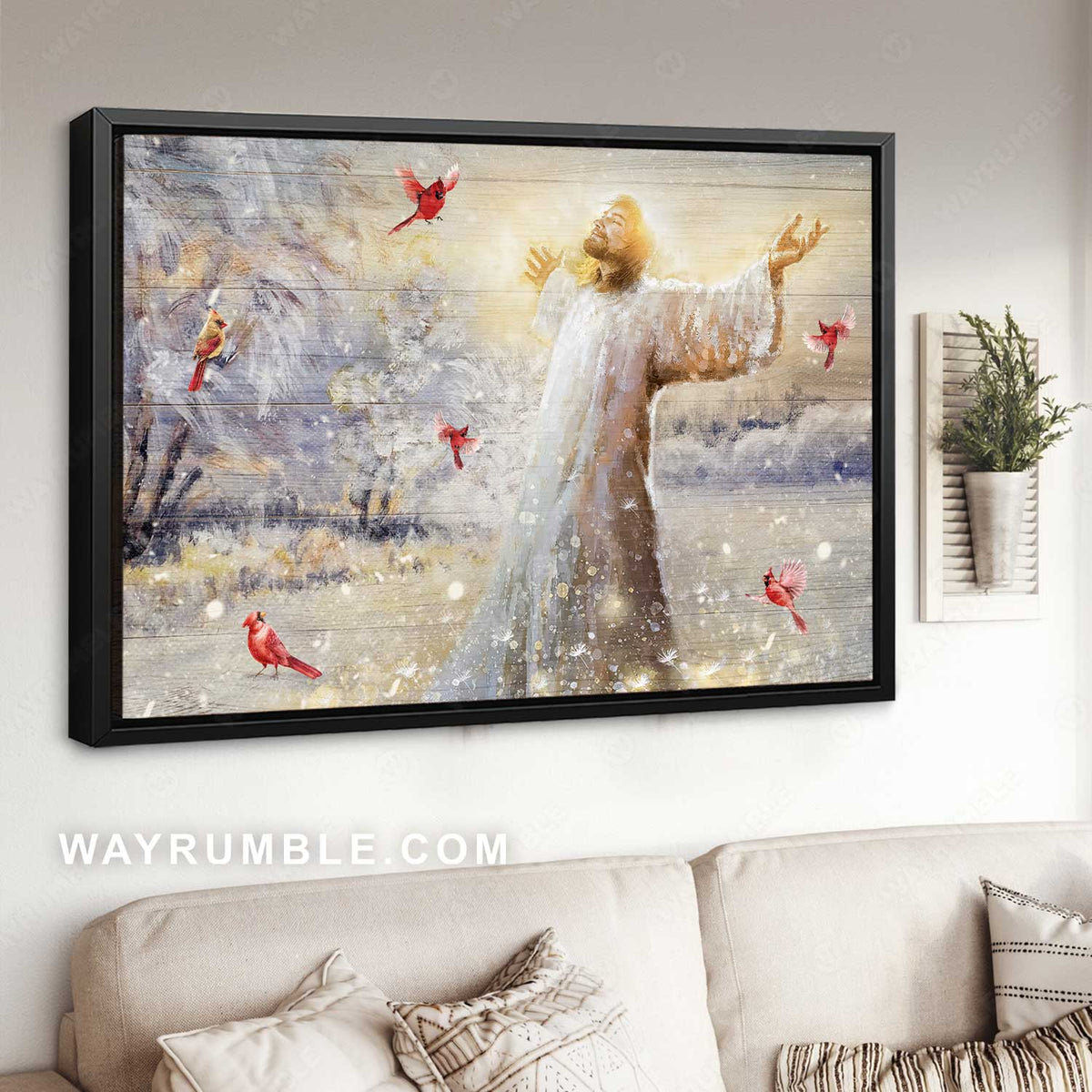 Magic forest, The passion of Jesus, Winter artwork, Red cardinal, Jesus drawing - Jesus Landscape Canvas Prints, Home Decor Wall Art