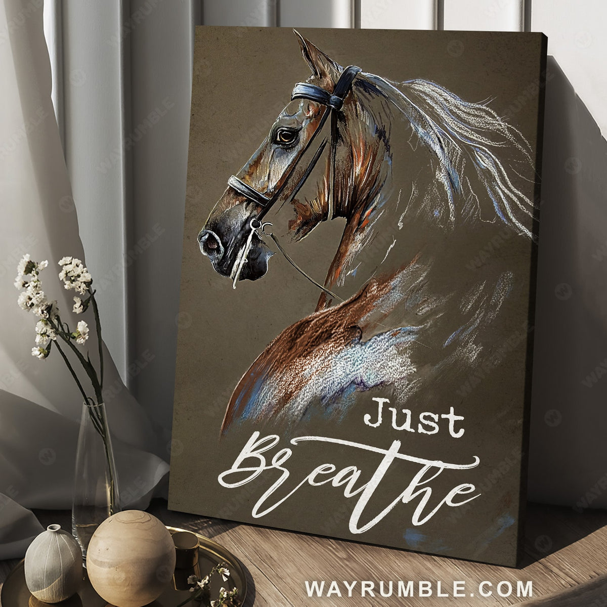 Horse painting, The awesome brown horse, Just breathe - Jesus Portrait Canvas Prints, Christian Wall Art